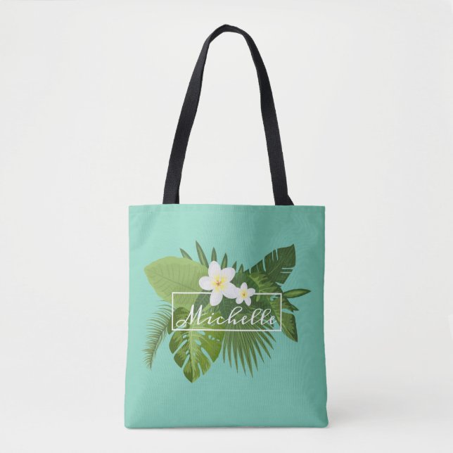 Personalized Tropical Floral Frame | Tote Bag (Front)