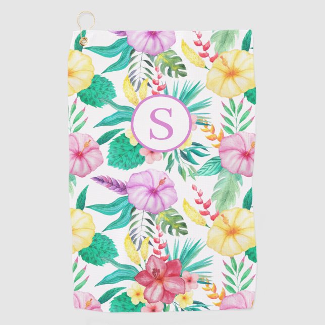 Personalized Tropical Floral Golf Towel (Front)