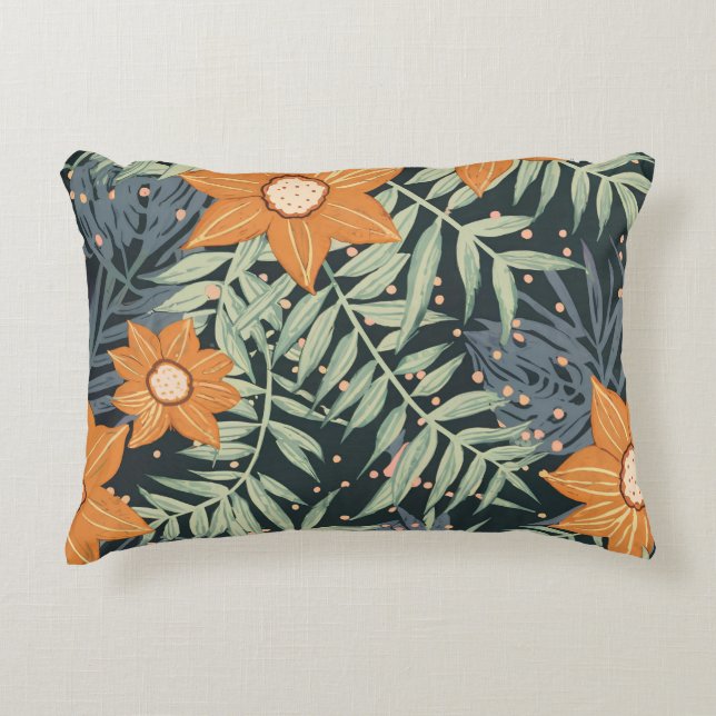 Personalized Tropical Floral Leaves  Accent Pillow (Front)