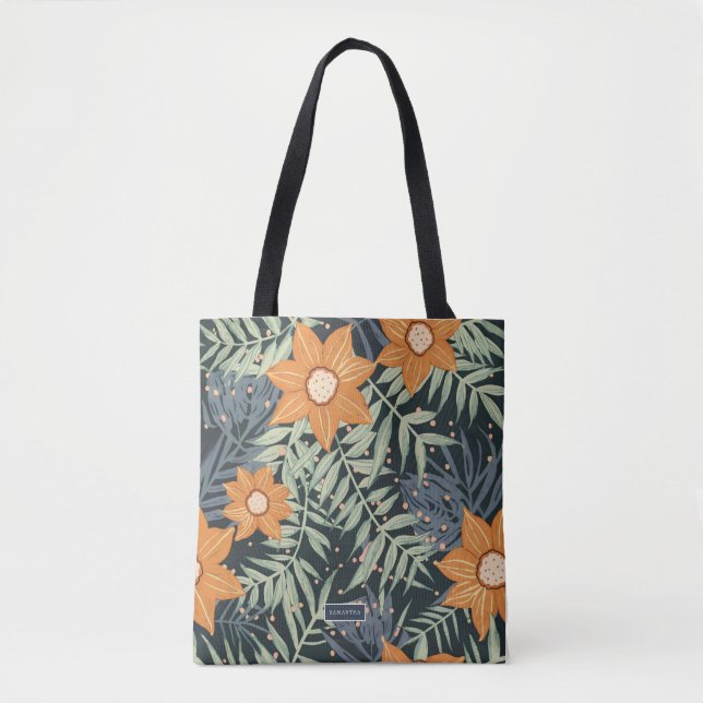 Personalized Tropical Floral Leaves  Tote Bag (Front)
