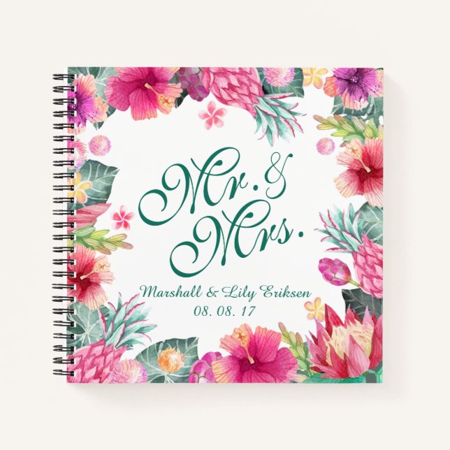 Personalized Tropical Floral Wedding Guestbook Notebook (Front)