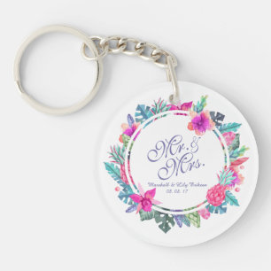 Personalized Tropical Floral Wedding Keychain