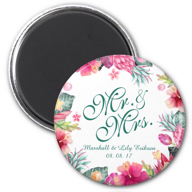Personalized Tropical Floral Wedding | Magnet (Front)