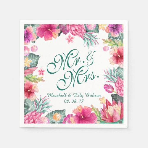 Personalized Tropical Floral Wedding  Napkin