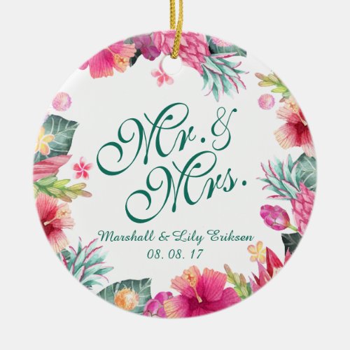 Personalized Tropical Floral Wedding  Ornament