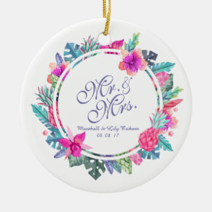 Personalized Tropical Floral Wedding Ornament