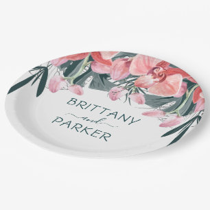 Personalized Tropical Floral Wedding Paper Plates