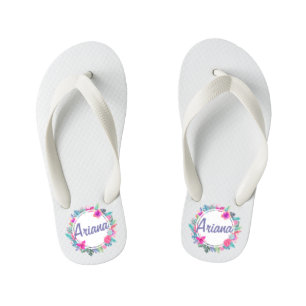 Personalized Tropical Floral Wreath Flip Flops