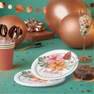 Personalized Tropical Flower Paper Plates