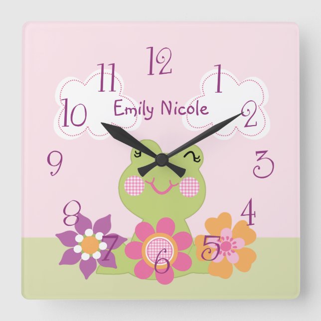 Personalized Tropical Frog Nursery Clock (Front)