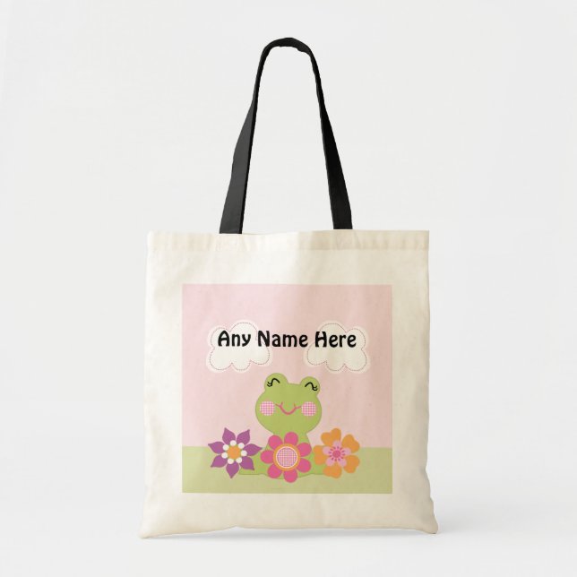 Personalized Tropical Frog w/Flowers Tote Bag (Front)