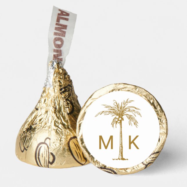 Personalized Tropical Gold Palm Tree Monogram Hershey®'s Kisses® (Front)