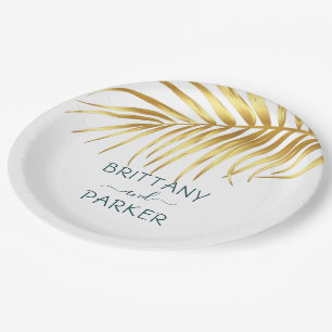 Personalized Tropical Gold Wedding Paper Plates