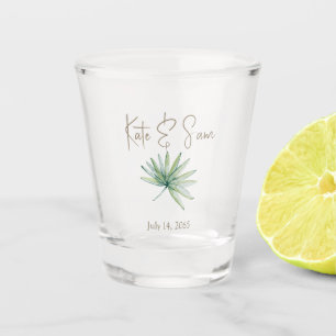 Personalized Tropical Greenery Wedding Favor Shot Glass