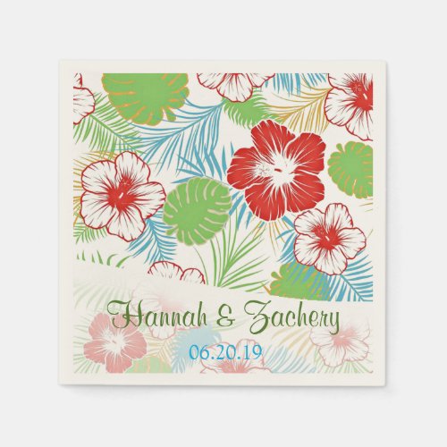 Personalized Tropical Hibiscus Hawaiian Wedding Paper Napkins