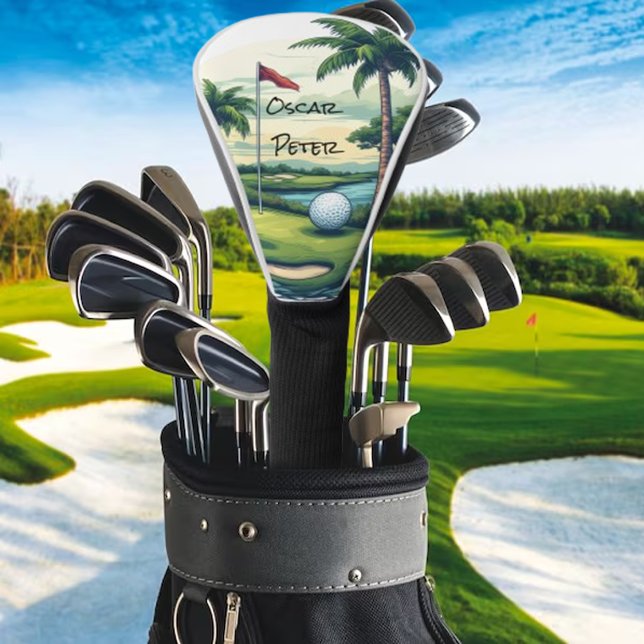 Personalized Tropical Island Golf Course Scene Head Cover (Creator Uploaded)
