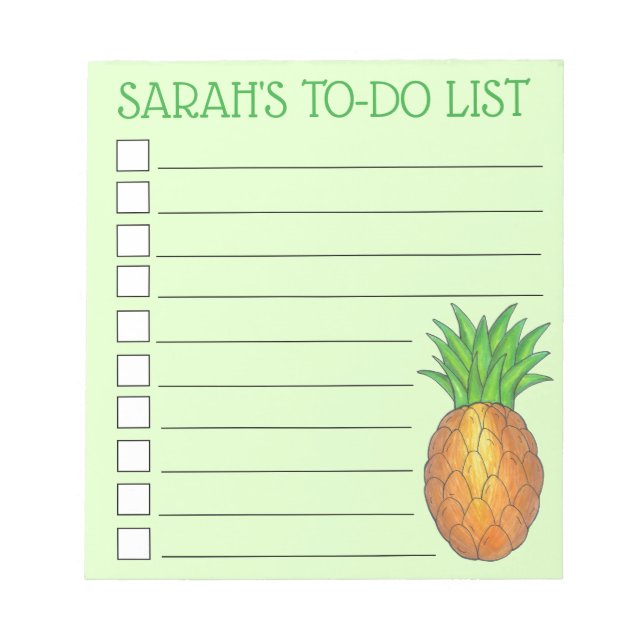 Personalized Tropical Island Pineapple To Do List Notepad (Front)