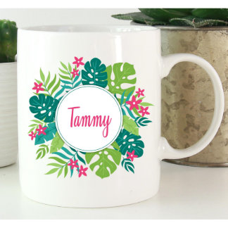 Personalized Tropical Leaf Wreath Coffee Mug