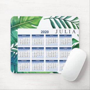 Personalized Tropical Leaves 2020 Calendar Mouse Pad
