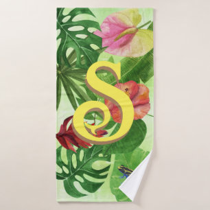 Personalized Tropical leaves Botanical jungle frog Bath Towel
