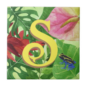 Personalized Tropical leaves Botanical jungle frog Ceramic Tile