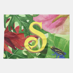 Personalized Tropical leaves Botanical jungle frog Kitchen Towel