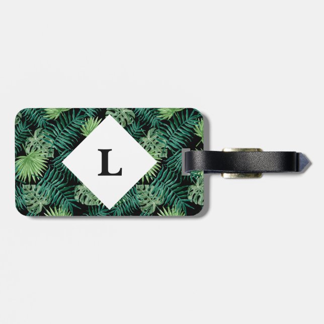 Personalized Tropical Leaves luggage tag (Back Horizontal)