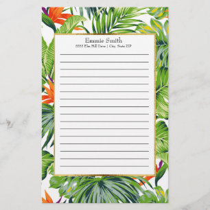 Personalized Tropical Leaves Orange Flowers Stationery