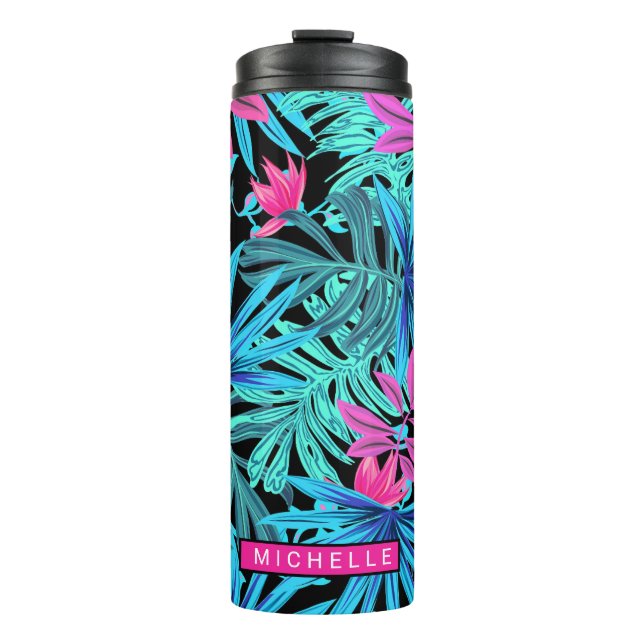 Personalized Tropical Leaves Thermal Tumbler (Front)