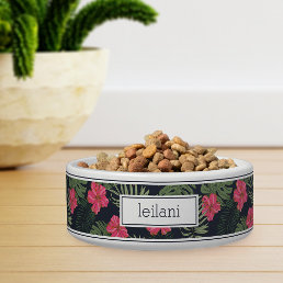 Personalized Tropical Magenta Hibiscus Pattern Pet Bowl