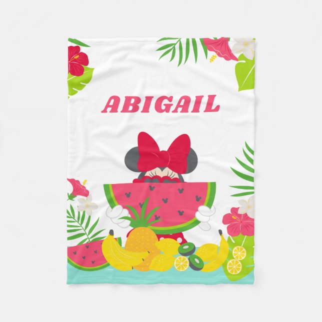 Personalized Tropical Minnie Mouse Fleece Blanket (Front)