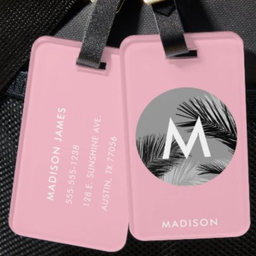 Personalized Tropical Monogram  Pale Pink Luggage Tag