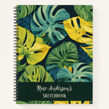 Personalized Tropical Monstera Pattern Sketchbook 
