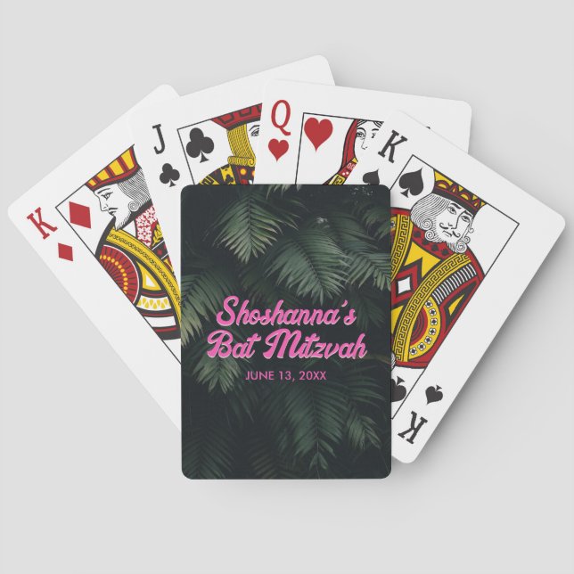 Personalized Tropical Neon Bat Mitzvah Favor Poker Cards (Back)