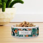 Personalized Tropical Orange Blossom Pattern Pet Bowl<br><div class="desc">For the most stylish pets,  this cute personalized tropical motif bowl for dogs or cats features a pattern of orange citrus fruits,  white orange blossoms,  and green monstera leaves on a blush pink background accented with top and bottom stripes. Personalize with your pet's name.</div>