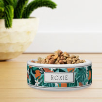 Personalized Tropical Orange Blossom Pattern Pet Bowl