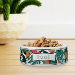 Personalized Tropical Orange Blossom Pattern Pet Bowl<br><div class="desc">For the most stylish pets,  this cute personalized tropical motif bowl for dogs or cats features a pattern of orange citrus fruits,  white orange blossoms,  and green monstera leaves on a white background accented with top and bottom stripes. Personalize with your pet's name.</div>