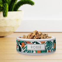 Personalized Tropical Orange Blossom Pattern Pet Bowl