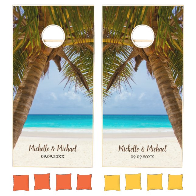 Personalized Tropical Palm Beach Wedding Cornhole Set (Set)