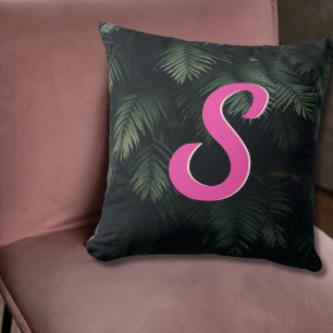Personalized Tropical Palm Pink Neon Throw Pillow