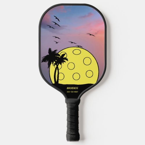 Personalized Tropical Palm Tree Ball Name Phone  Pickleball Paddle