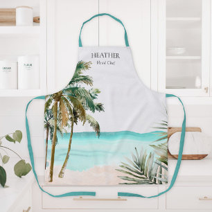 Personalized Tropical Palm Tree Leaves Blue Beach Apron