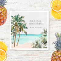 Personalized Tropical Palm Tree Leaves Blue Beach