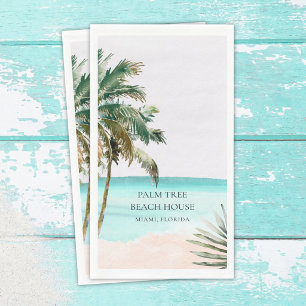 Personalized Tropical Palm Tree Leaves Blue Beach Paper Guest Towels