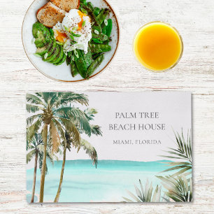 Personalized Tropical Palm Tree Leaves Blue Beach Placemat