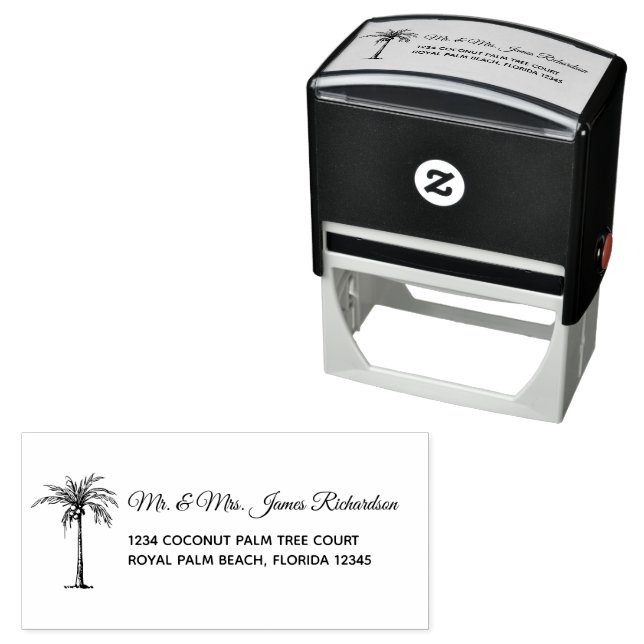 Personalized Tropical Palm Tree Modern Script Self-inking Stamp (In Situ)