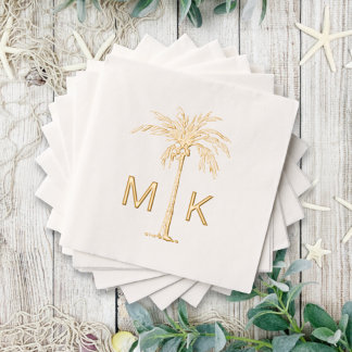 Personalized Tropical Palm Tree Monogram Foil Napkins