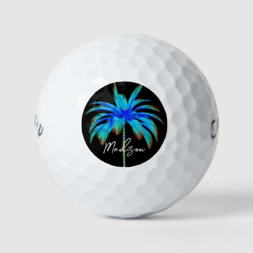 Personalized Tropical Palm Tree Script Ladies Golf Balls