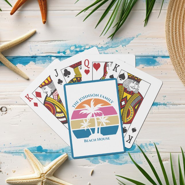 Personalized Tropical Palm Tree Sunset Beach House Poker Cards (Creator Uploaded)