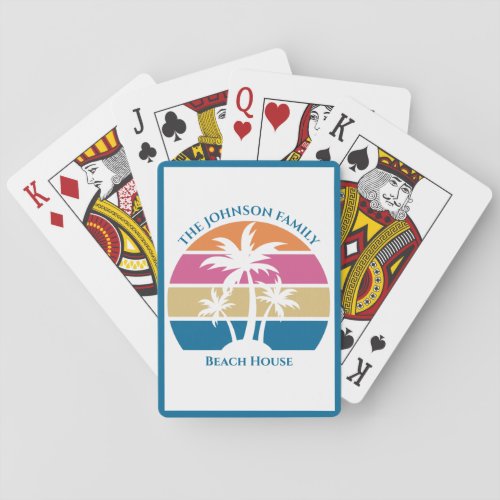 Personalized Tropical Palm Tree Sunset Beach House Poker Cards